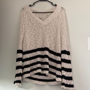 American Eagle Outfitters Cream & Black Striped V-Neck Sweater
